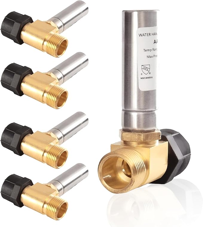 Water Hammer Arrestor,7/8" Female Swivel Ballcock Nut X 3/4" Male Thread Stainless Steel Water Arrestor for Toilet Connection(5PACK,Stainless Steel Arrestor)(HAMMER025-5Pack)