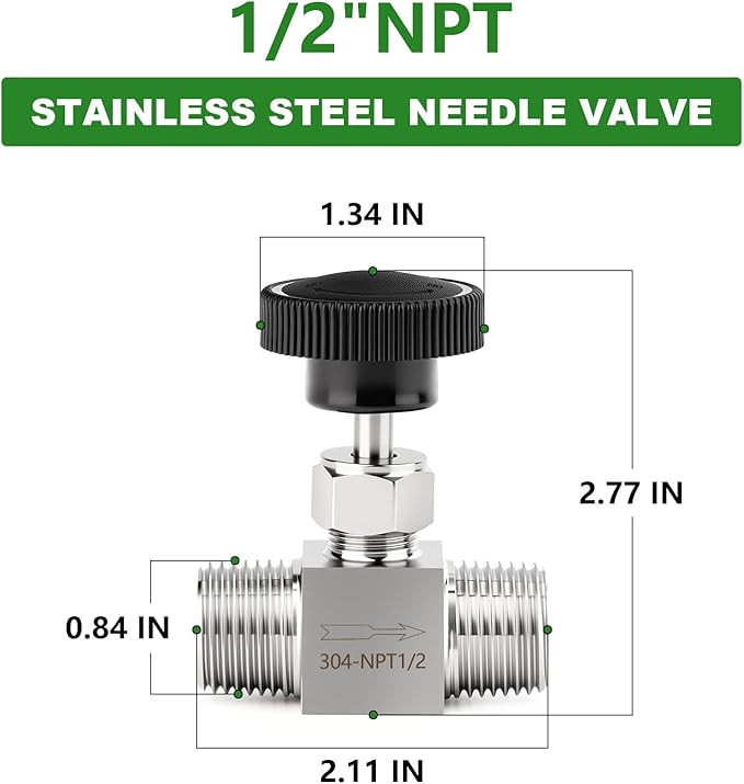 TAISHER 1PCS 304 Stainless Steel Straight Needle Valve 1/2" NPT Male For Flow Control Water Gas Oil