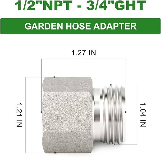 TAISHER 2PCS 304 Stainless Steel Garden Hose Adapter, 3/4" GHT Male x 1/2" NPT Female Garden Hose Connector