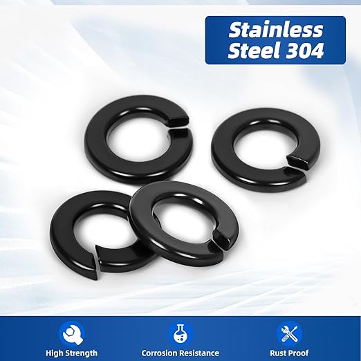 M4 Split Lock Washer, 304 Stainless Steel 18-8 Spring Lock Washers for Bolts and Nuts, Black Finish, 100 PCS