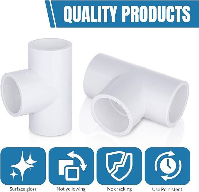 1/2-inch PVC 3-Way Tee Fittings (20 Pack), White, Furniture Grade PVC, Tee Connectors for DIY Furniture, Greenhouse, Pool Products