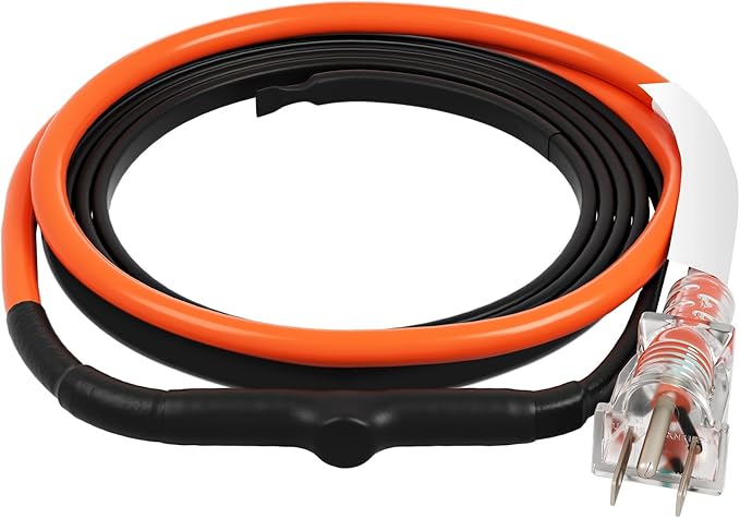 VEVOR Self-Regulating Pipe Heating Cable, 3FT 5W/FT Heat Tape for Pipes Freeze Protection, Water Pipe Heat Cable with Built-in Thermostat Protects PVC Hose, Metal and Plastic Pipe from Freezing