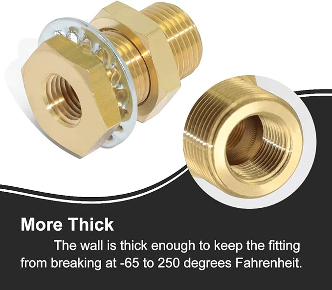 2pcs Brass Bulkhead Fittings 1/4” NPT Female to 1/4” NPT Female Thread Bulkhead Straight Connector Brass Coupling 1.5” Length Outer Diameter 3/4”-16 Bulkhead Tank Air Hose Line Pipe Fittings