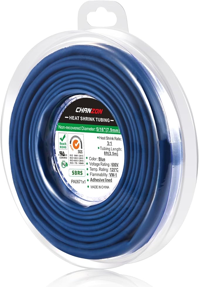Chanzon 3:1 Ratio 5/16" (7.9mm) Heat Shrink Tubing - Marine Grade Waterproof Adhesive Lined - 8Ft Roll (2.5M Total Length) Blue Polyolefin Sleeving Wrap Shrinking 3 to 1 Ratio 1pcs