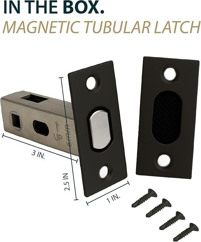 Mega Handles Magnetic Tubular Door Latch - 3 Inch Magnetic Exterior Door Latch, Standard Door Latch Replacement Suitable for Every Door Handle & Knob Brand - Matte Black