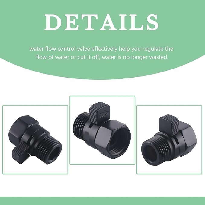 APLusee Water Flow Control Valve, Solid Brass Adjusting Shower Head Flow Restrictor with Switch, Matte Black