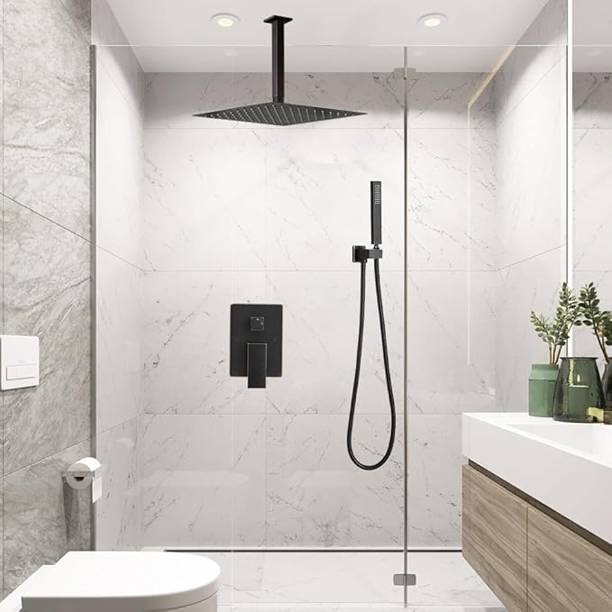 Oil Rubbed Bronze Shower System Bathroom 16 Inch Rain Shower Head Ceiling Mount with Handheld Luxury High Pressure Shower Combo Set Shower Faucet Rough-in Valve Body and Trim Kit