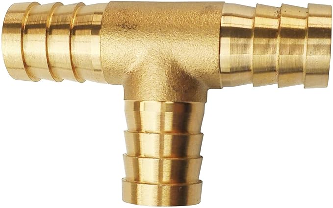 2PCs 5/8" Brass Hose Barb Fitting Tee 3 way Barbed Splicer Mender Union Fitting with 6PCs Hose Clamp for Oil Water Air
