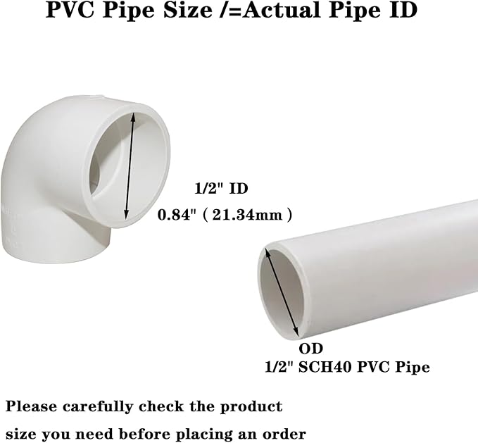 10PCS 1/2" 90 Degree Elbow PVC Pipe Fitting Adapter Coupling Connector Schedule 40 Slip (Socket x Socket) White Color