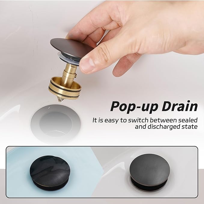 BWE Oil Rubbed Bronze One Piece Bathroom Vessel Sink Drain Stopper with Overflow Pop Up Drain Assembly with Strainer for Bathroom Vessel Vanity Faucet
