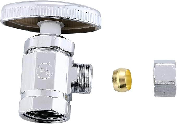 (2-Pack) Cyrret Angle Stop Shut off Valve Multi-Turn 1/2-Inch FIP Inlet X 3/8-Inch Compression Outlet, No Lead Brass Chromed, CUPC NSF AB1953 Approved