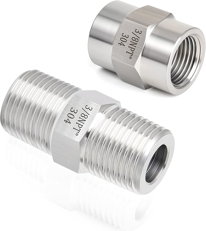 GASHER 4PCS 304 Stainless Steel Pipe Fitting, Hex Nipple Hex Coupling, 3/8" x 3/8" NPT Male Thread Pipe, 3/8Inch x 3/8Inch NPT Female Thread Pipe