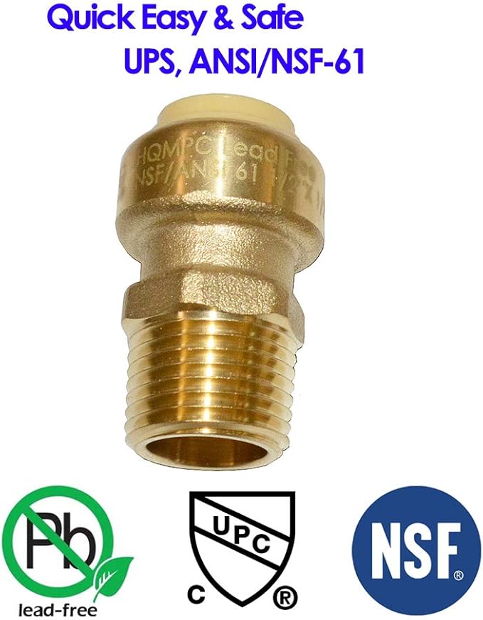 HQMPC Pex Fitting 1/2" Straight Coupling Push Fit PEX Fittings, Push-to-Connect Copper, CPVC, No Pb Brass Plumbing Fittings (6Pcs (1/2"))