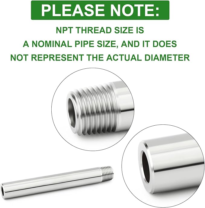 TAISHER 2PCS 304 Stainless Steel Pipe Fittings, 3/8" NPT Male Threaded, 8" Length Weld Nipple Cast Pipe