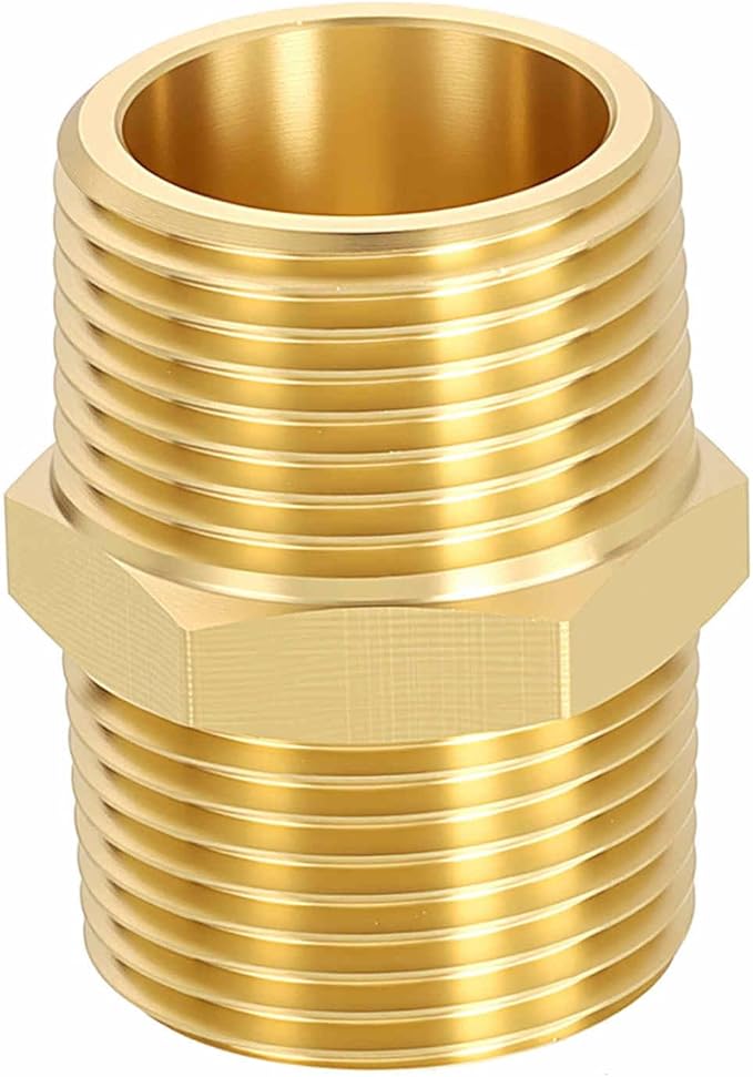 1 Pack Brass Pipe Fittings, 3/4" Male NPT to 3/4" Male NPT Brass Hex Nipple, Male Pipe Adapter Reducer for Air, Oil, LP