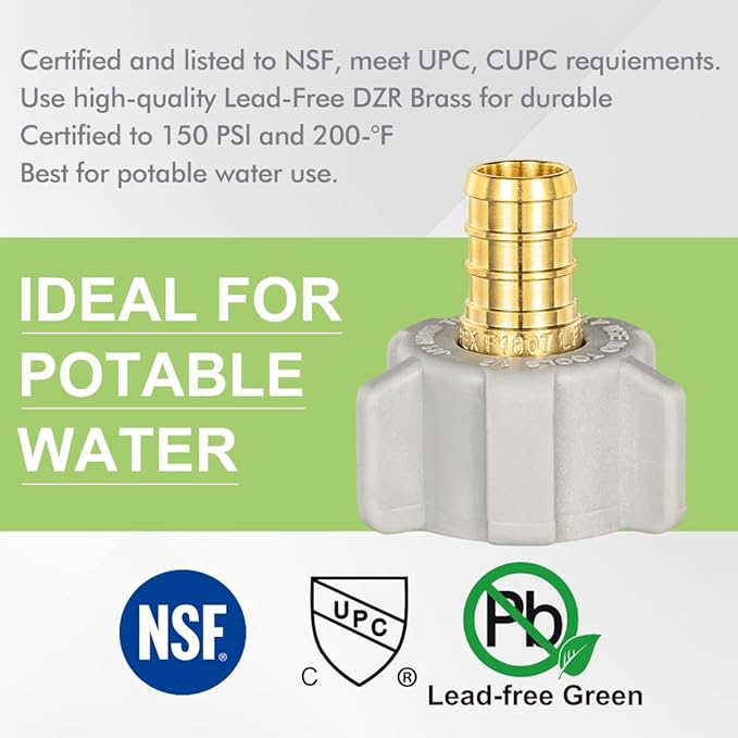 2 Pack Female NPT Swivel Adapter, PEX 1/2" x 1/2" NPSM Female Threaded Brass Barb PEX Fittings, Full Port for pex pipes, NSF/ANSI 61 NSF 372 Certificate, ASTM F1807 Certified