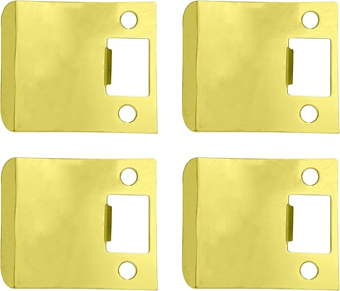 QCAA Solid Brass Extended Lip Strike, 3''X2-1/4", Polish Brass, 4 Pack, Made in Taiwan