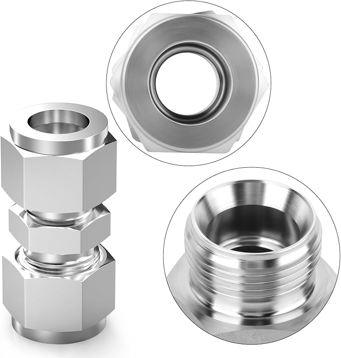 TAISHER 2PCS 304 Stainless Steel Compression Tube Pipe Fitting Connector, 6MM Tube OD x 6MM Tube OD Straight Adapter