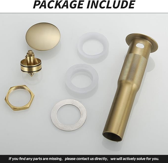 BWE Brushed Gold Bathroom Vessel Sink Drain Stopper with Overflow One Piece Pop Up Drain Assembly with Strainer for Bathroom Faucet Sink