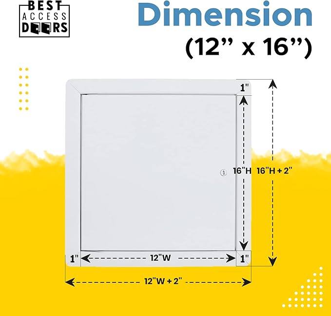 Best 12" x 16" Universal Access Panel – Flush Steel Door with Exposed Flange for Walls or Ceilings, 16-Gauge Cold Rolled Steel Frame, Screwdriver Cam Latch, White Powder-Coat Primer Finish, BA-UAP