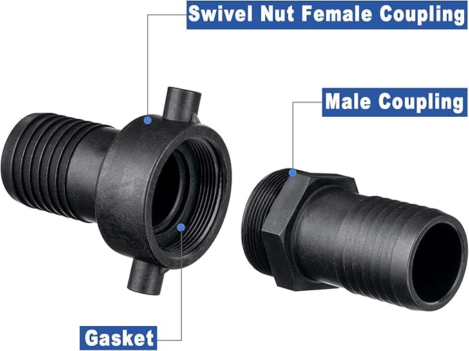 EASTRANS Poly Pin Lug Hose Fitting Set, 1.5" Polypropylene Hose Shank Coupling Set with 2 Clamps