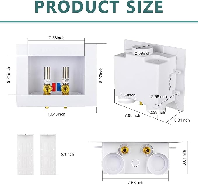 (Pack of 2) Niikappu Washing Machine Outlet Box, 1/2 Inch Pex Crimp Inlet x 3/4 Inch MHT Outlet Connection, Washer Box with Double Drains, with Stainless Steel Water Hammer Arrestor