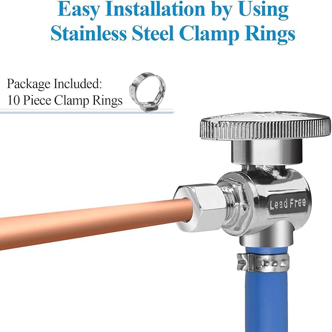 WiseWater Angle Stop Valve 1/2" PEX x 1/4" Compression, 1/4 Turn Shut Off Valve, Heavy-duty Chrome Brass Plumbing Fitting for Sink & Toilet (10-Pack)