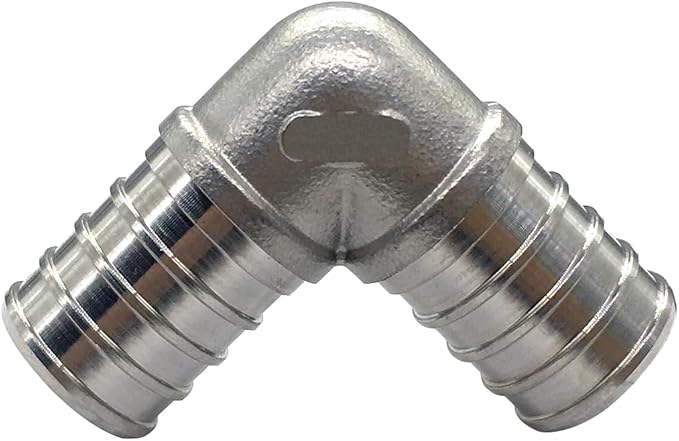 3/4 Inch PEX 90 Degree Elbow Stainless Steel Barb Crimp Pipe Fitting for PEX Pipe (Pack of 3)