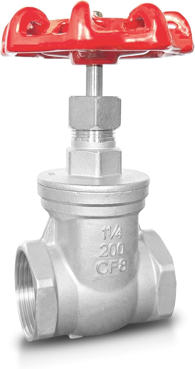 1-1/4" NPT Stainless Steel Gate Valve, Heavy Duty Female x Female Thread Manual Rotary Sluice Valve with Wheel Handle for Water, Oil, Gas, Industrial Plumbing, and HVAC Systems (1-1/4", DN32)