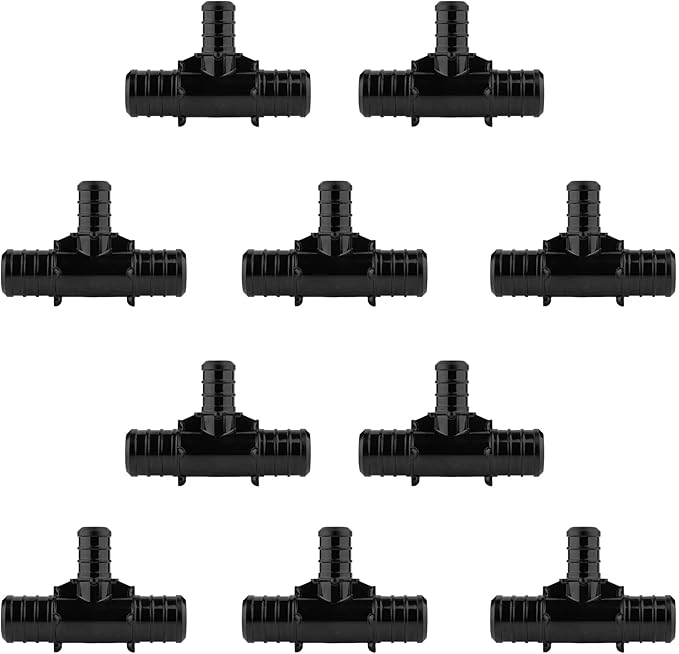 10 Pack EFIELD Poly PPSU Barb Crimp Pex Fitting 3/4" X 3/4" X 1/2" Reducing Tee For Pex Tubing Connection, ASTM F2159 (Pack of 10),(PPSU1807010)