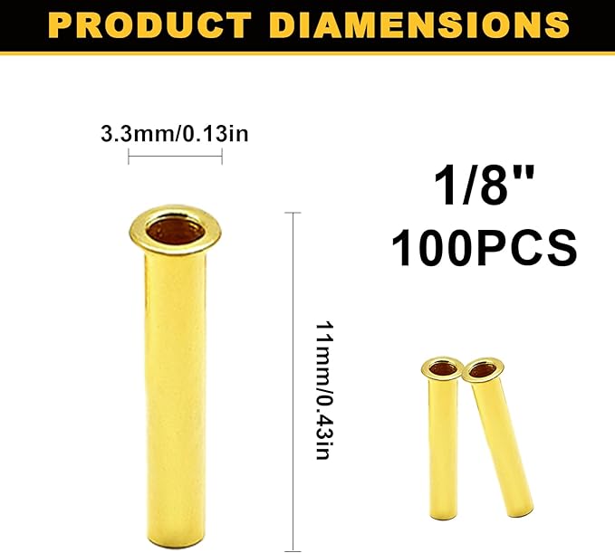 Siptenk 100PCS Brass Compression Tube Inserts for OD 1/8", Insert Tube Support Compression Sleeve Fitting, Sleeve Ferrules for Oil Water Air Pipe