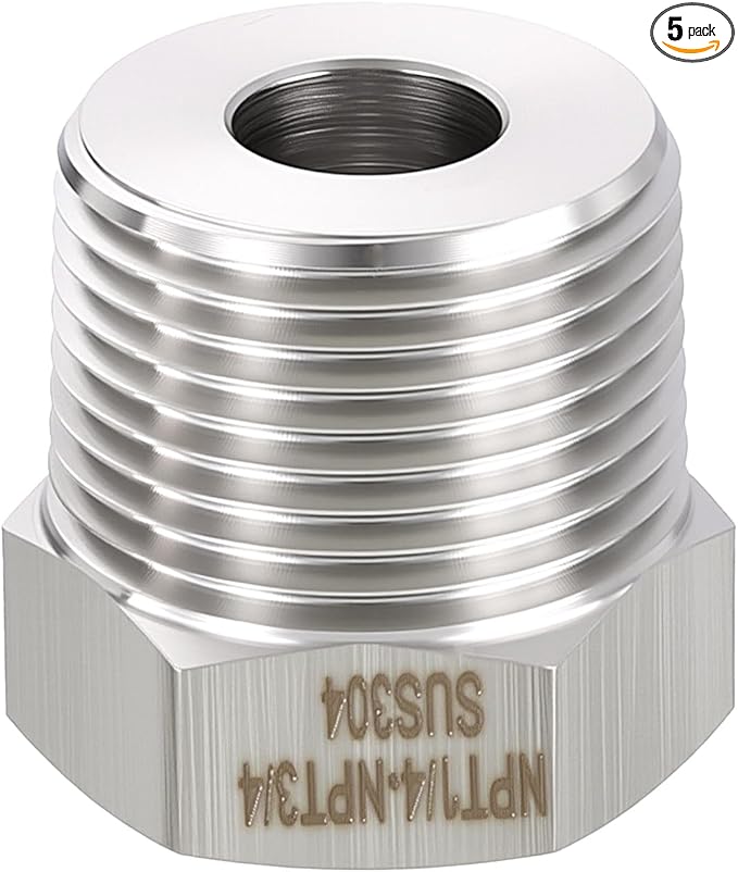 METALLIXITY 5PCS 3/4" Male NPT x 1/4" FeMale NPT Thread 304 Stainless Steel Hex Bushing Extension Tube Adapters Convert for Water Tub Spout/Shower