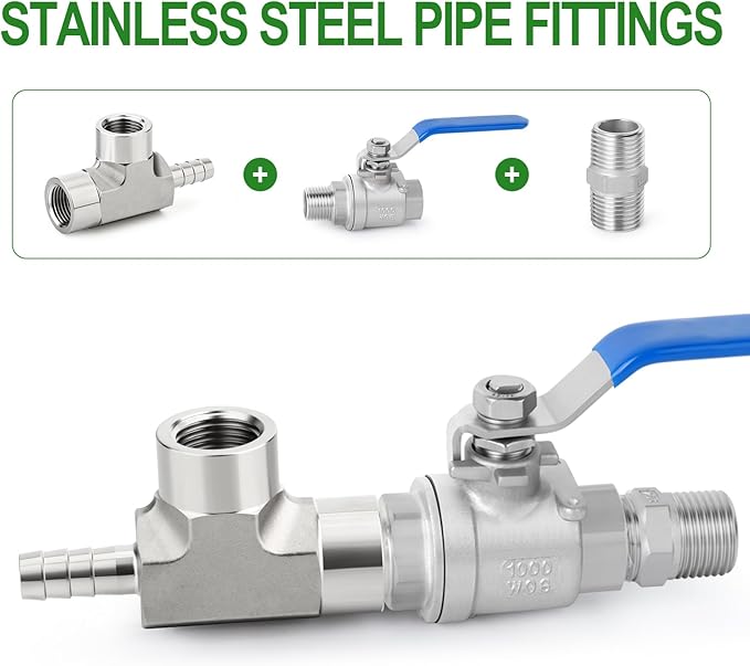 TAISHER 1PCS Forging of 304 Stainless Steel 3 Way Tee Hose Barb Fitting, 1/2" Hose Barb x 1/2" NPT Female x 1/2" NPT Female for Fuel/Air/Lquid/Gas with 2PCS Hose Clamp