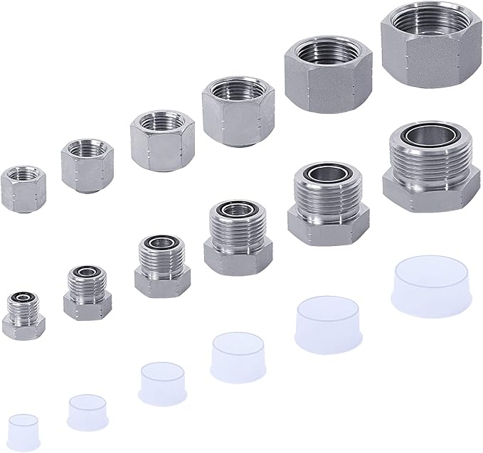 64pcs ORFS Cap and Plug Kit O Ring Face Cap and Plug Kit,Hydraulic Plugs and Caps Kit with Precision Threaded in ORFS,Sizes-04 06 08 10 12 16
