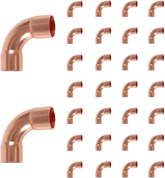 30-Pack HeSun Copper Fittings, 1-1/2-Inch Long Radius 90-Degree Copper Elbow, C x C with Sweat Solder Connection
