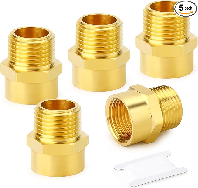 GASHER 5Pcs 1/2" G Thread Female × 1/2" NPT Thread Male Brass Pipe Fitting Adapter, G to NPT Adapter