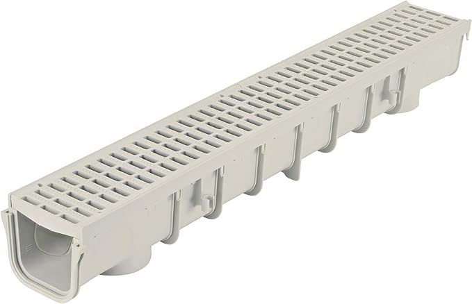 NDS 5” Pro Series Deep Profile Channel Drain Kit With HDPE Plastic Grates and End Caps, Trench & Channel Drainage For Driveway, Patio, Pool Deck, Courtyard, 5.5” x 39.4”, Gray