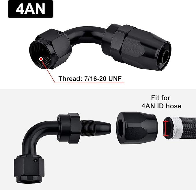 EVIL ENERGY 4AN Hose End Fitting 90 Degree Swivel for CPE Braided Hose Black
