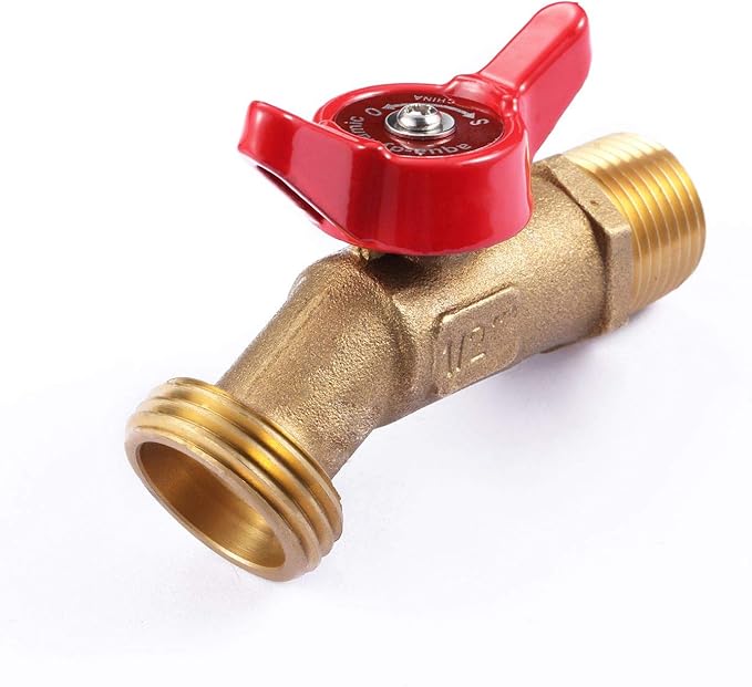1 PCS Heavy Duty Brass Hose 90 Degree Elbow Stop Valve Hose Bibb Boiler Drain 1/2" Male NPT Inlet ×3/4" Male GHT Threaded Garden Hose Connector Adapter Water Shut-Off Valve Faucet