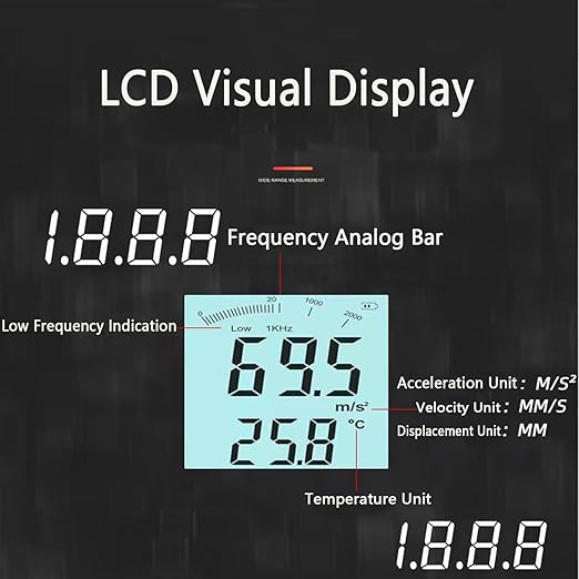 Vibration Meter,Vibrometer Split Probe Vibration Tester, Digital Vibration Analyzer Mechanical Vibration Meters Vibration Sensor Measure Acceleration, Velocity and Displacement