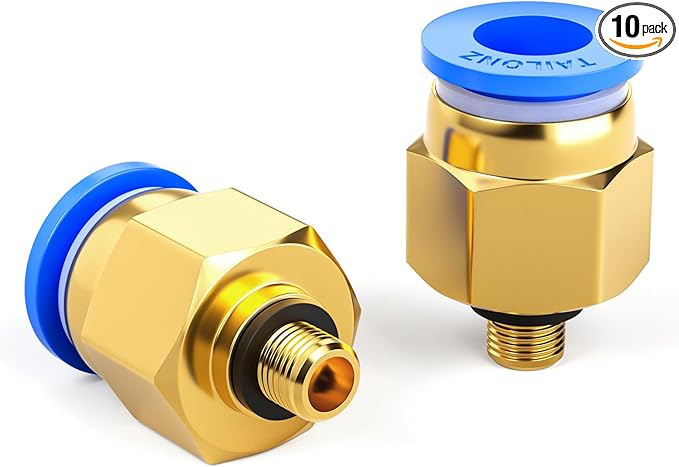 TAILONZ PNEUMATIC Blue Straight 6mm Tube OD x M5 Thread Push to Connect Fitting with Sealing Ring PC6-M5 (Pack of 10)