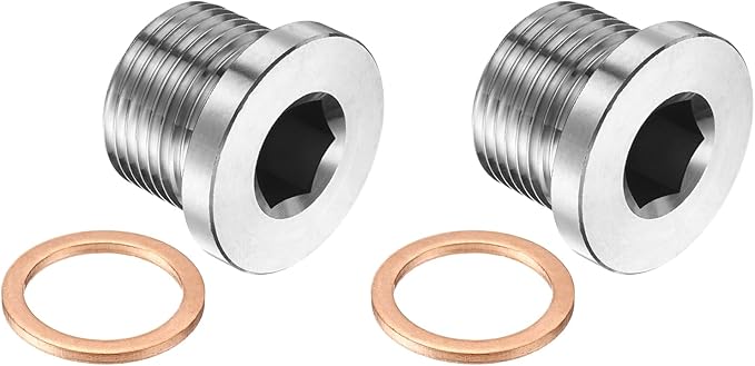 PATIKIL M20 x 1.5 Metric Pipe Plug Fitting, 304 Stainless Steel Internal Hex Head Socket Pipe Cap Adapter Connector with Copper Washer for Sealing Oil Gas Water