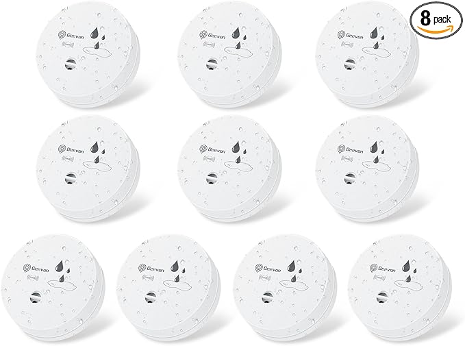 Geevon 8 Pack Water Leak Detectors, 100dB Water Sensor Alarms Flood Detector for Basements, Bathrooms, Laundry Rooms, Kitchens, Garages, and Attics, Water Alarms Battery-Operated (Battery Included)