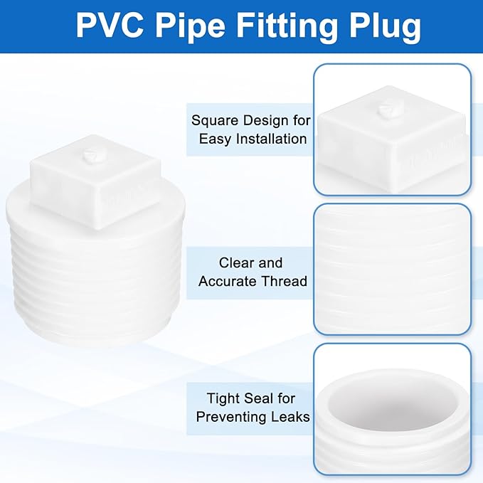 uxcell 5Pcs 3/4 Inch PT Male Thread PVC Pipe Fitting Plug, Cleanout Plugs, Water Drain End Caps Coupling Adapter with Tape for Water Heater Supply Lines, Plumbing, White