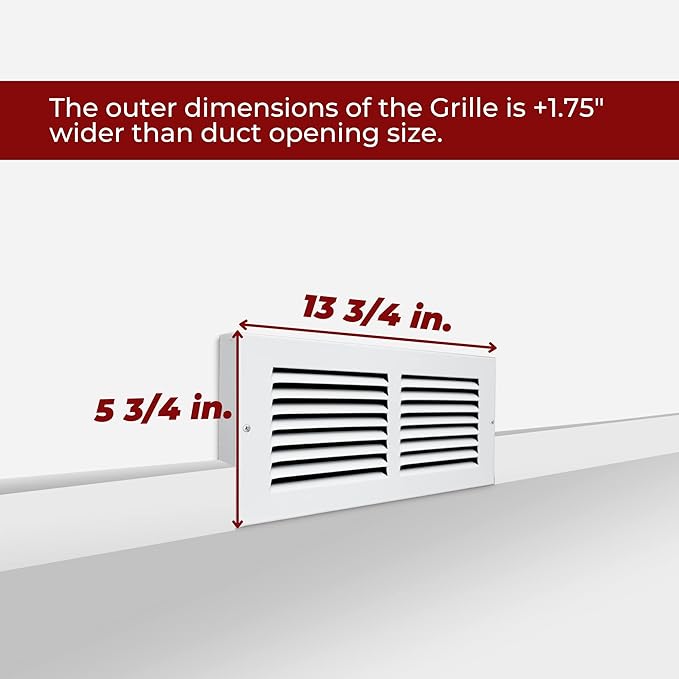 Fits 12x4 Duct Opening | Steel Baseboard Return Air Grille by Handua | Vent Cover Grill | 7/8" Margin Turnback [Depth] to Fit Baseboard | White | Outer Dimensions: 13.75"W X 5.75 "H