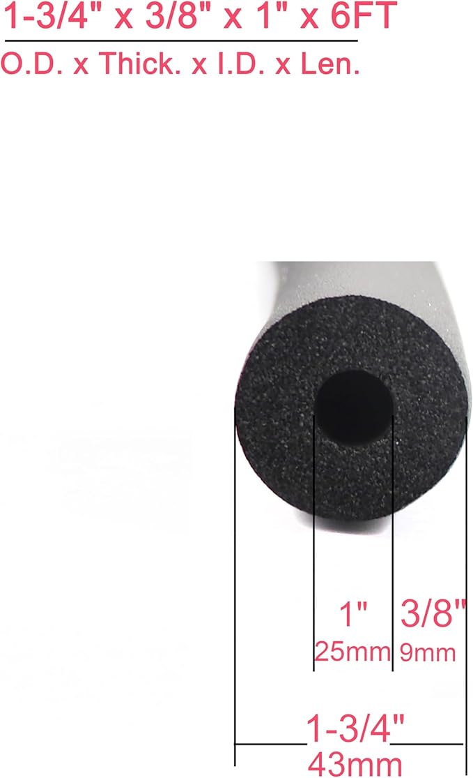 cSeao Pipe Insulation Foam Tube (3/8" x 1" x 6FT), 1" ID Pipe Insulation, AC & Roof Rack Cover