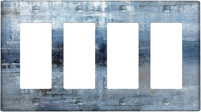 Blue Grey 4-Gang Rocker Light Switch Cover Abstract Art Decorative Wall Plate Cover Modern Electrical Outlet Covers