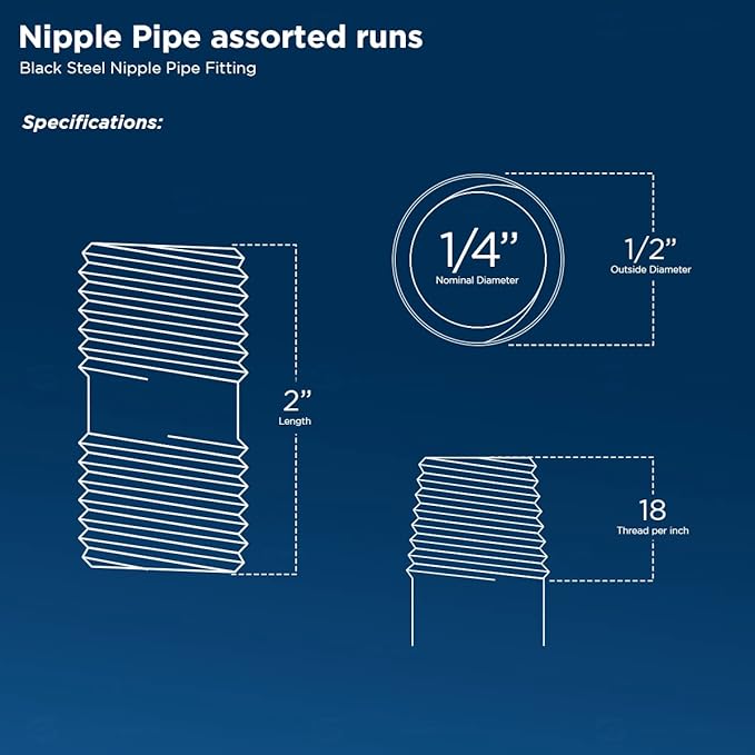 Everflow Supplies NPBL1420-5 close nipple pipe, 1/4" x 2", Black