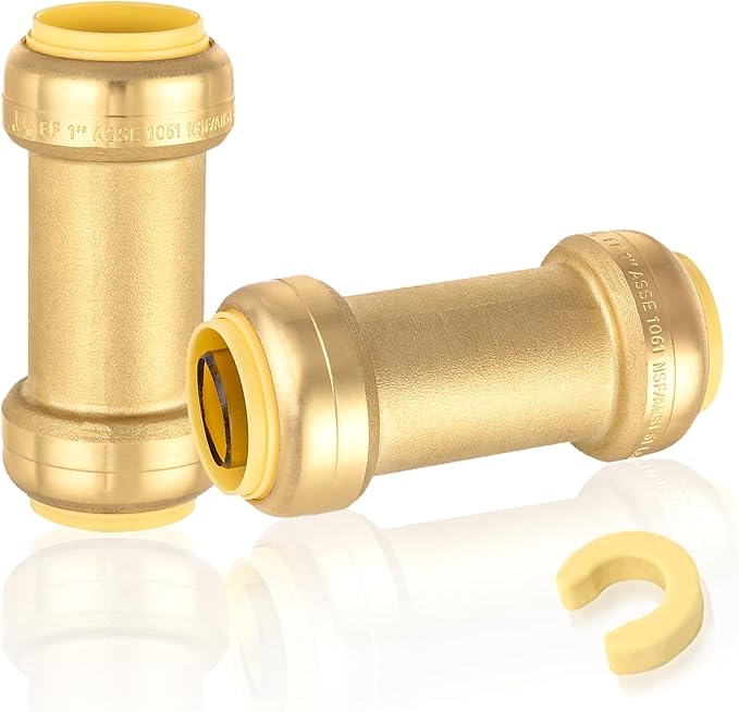 50-Pack HeSun Pushfit Check Valve, 1-Inch Push to Connect Plumbing Fittings with Disconnect Clip, Brass Push-fit Fittings for PEX, Copper, CPVC, PE-RT Pipes(PF-VALVE066-50)