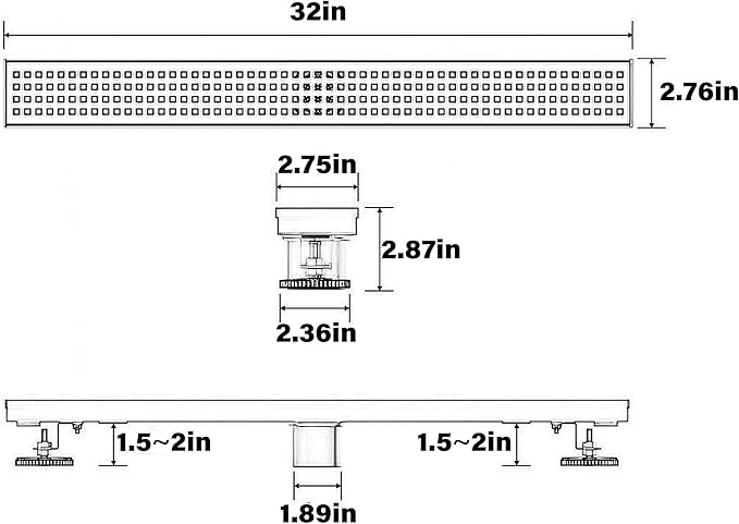 32 Inch Linear Shower Drain Bathroom Kitchen Golden Floor Drain Removable Capsule Pattern Cover Accessories Shower Drain 304 Stainless Steel Drain with Hair Strainer Adjustable Leveling Feet